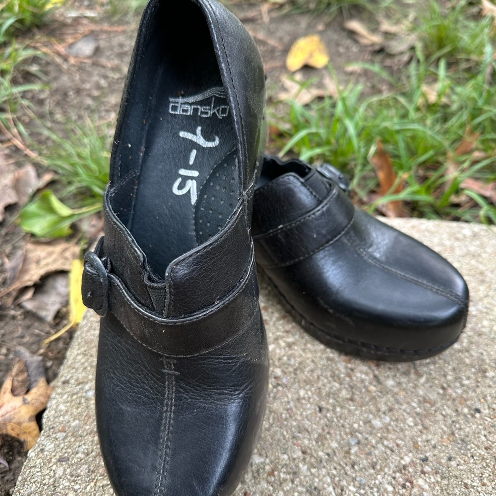 Dansko Black Leather Slip-On Shoes